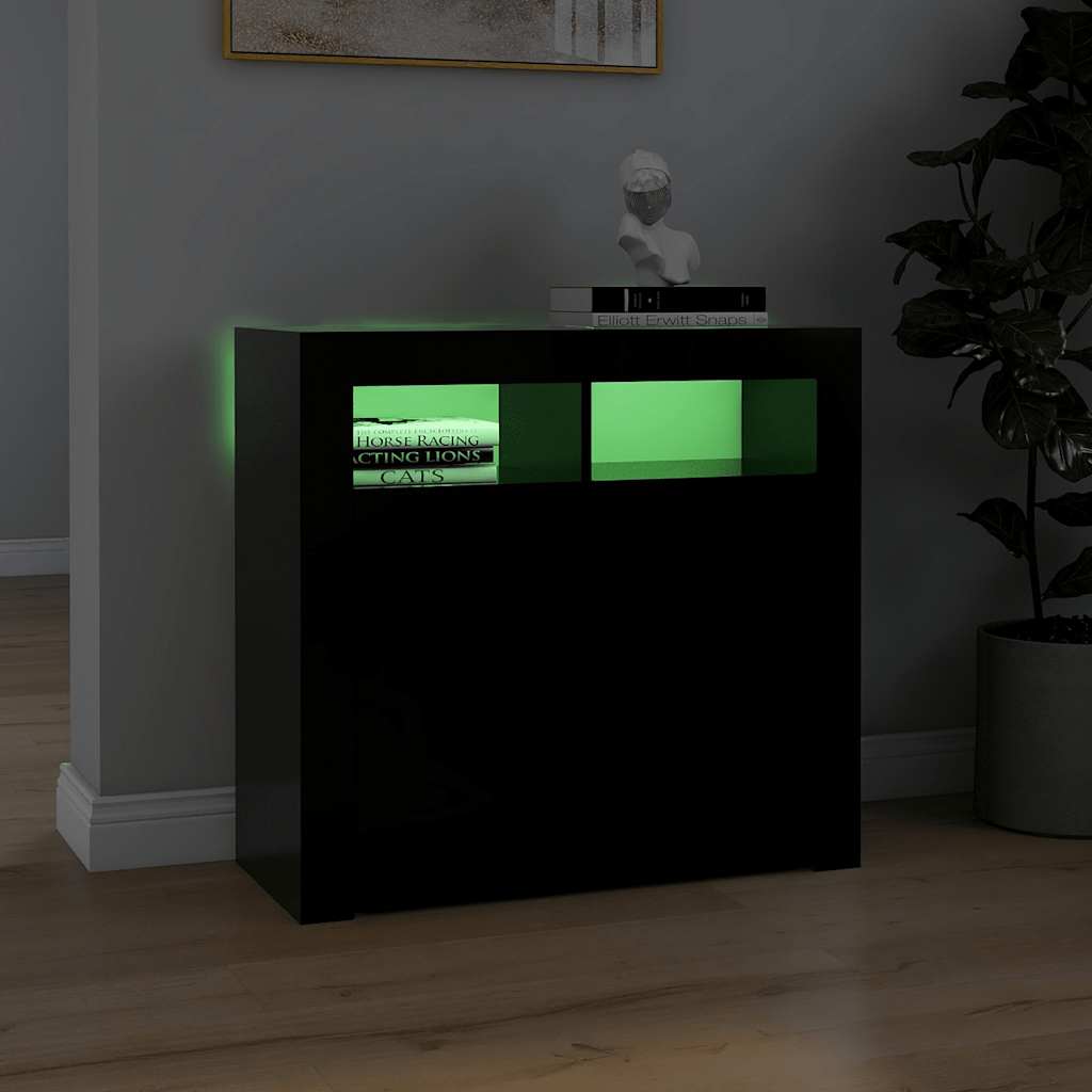 Sideboard mit LED-Leuchten Schwarz 80x35x75 cm